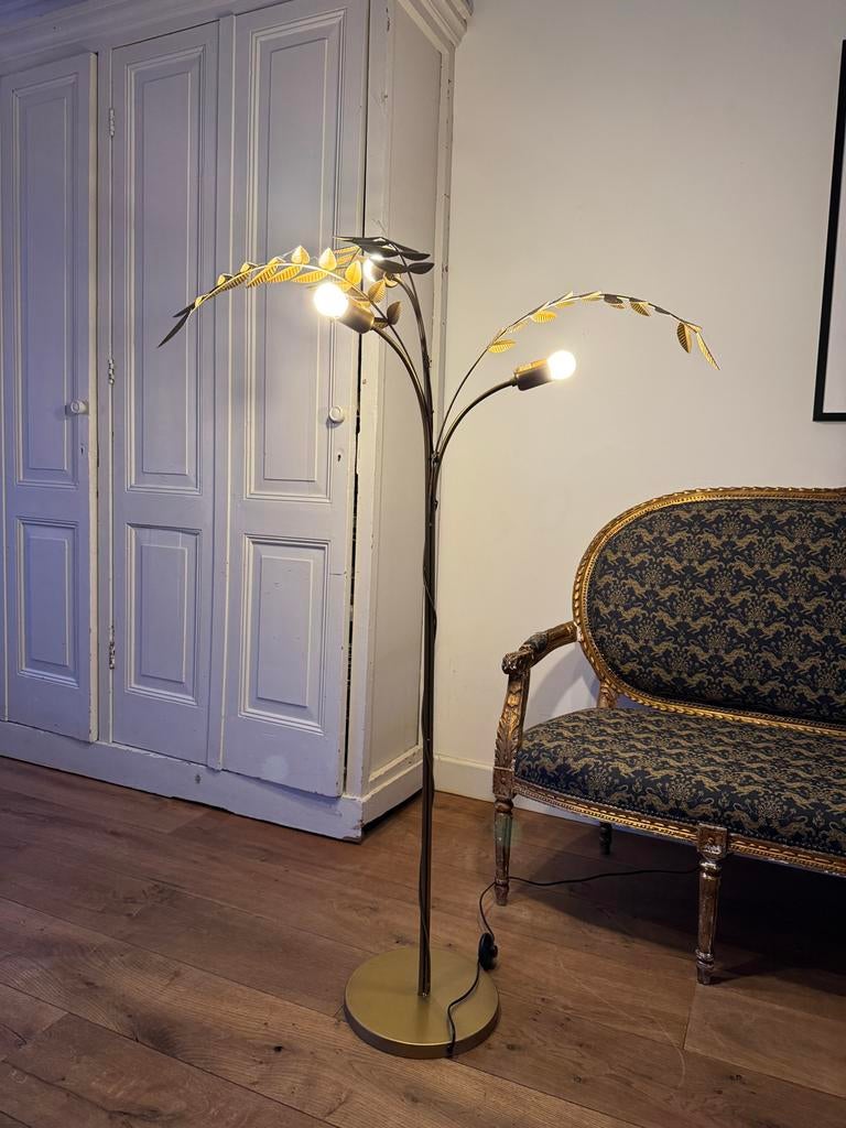 Gouden palm vloerlamp, Ophalen, Gebruikt, Metaal, 150 tot 200 cm