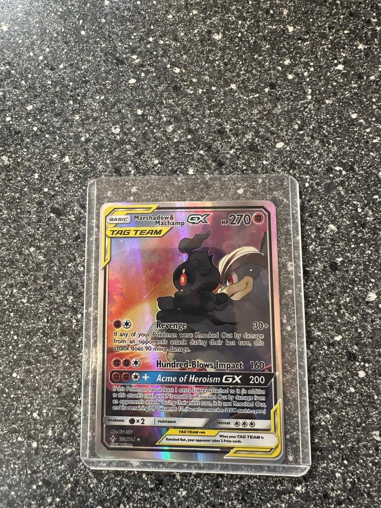 Pokemon Marshadow & Machamp GX Tag Team Kaart, Ophalen of Verzenden, Zo goed als nieuw, Losse kaart, Foil