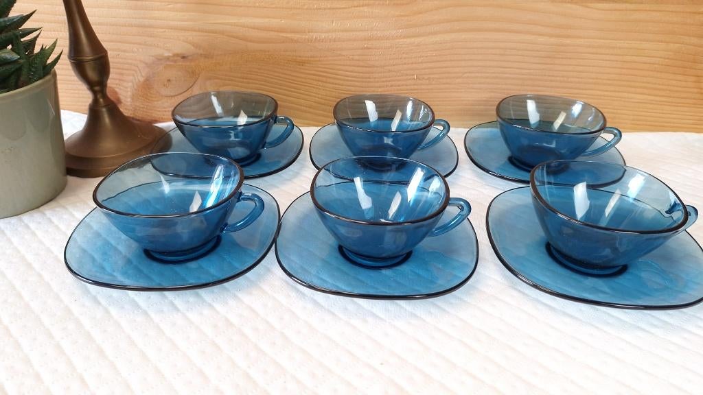 Vintage servies blauw Vereco France, Ophalen of Verzenden