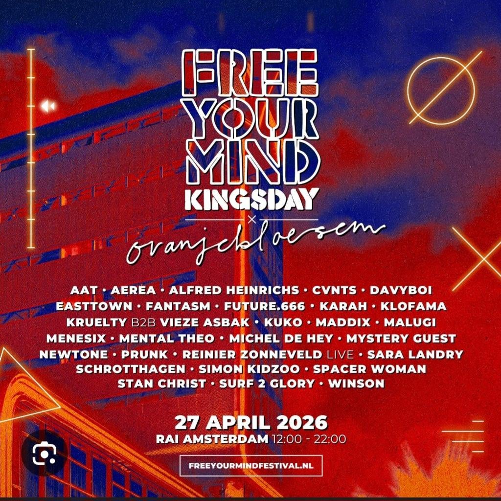 Free Your Mind KINGSDAY ticket Rai Amsterdam, Tickets en Kaartjes, Evenementen en Festivals, Eén persoon