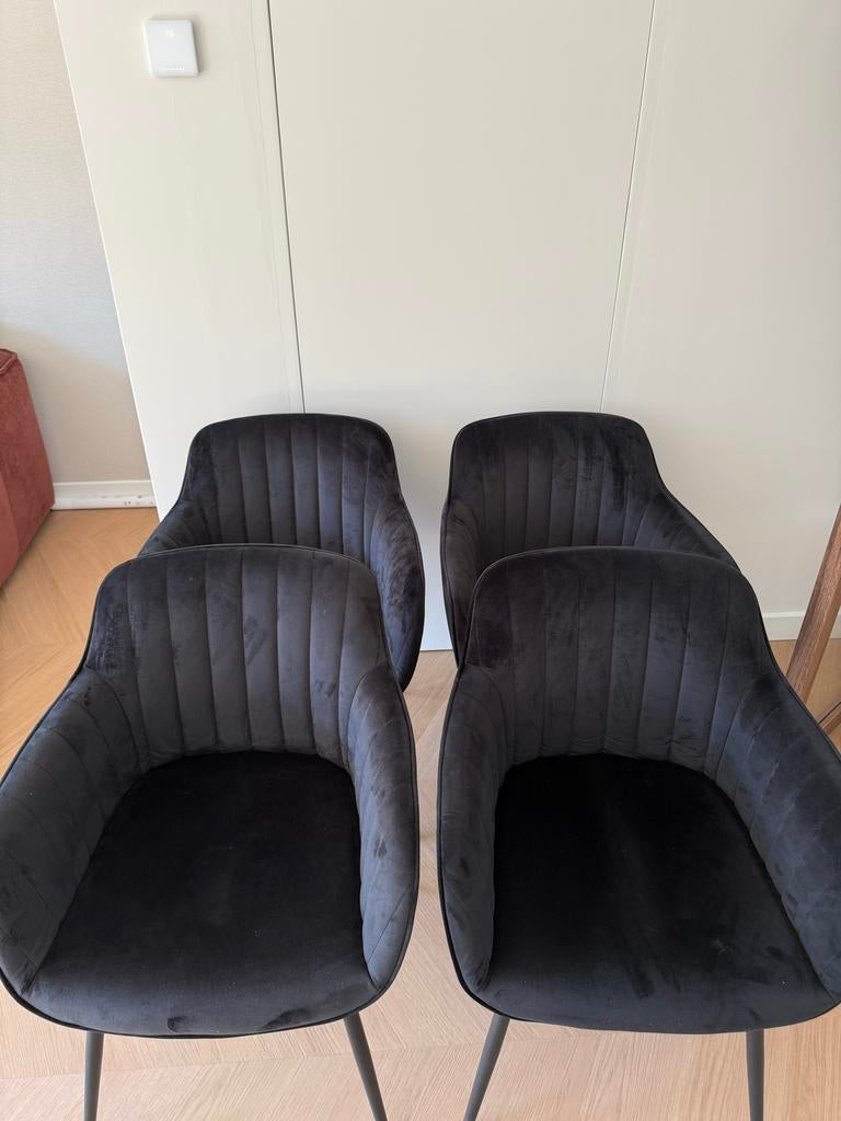 4 Kwantum Como ‘velvet’ stoelen zwart, Huis en Inrichting, Stoelen, Ophalen, Gebruikt, Zwart, Vier