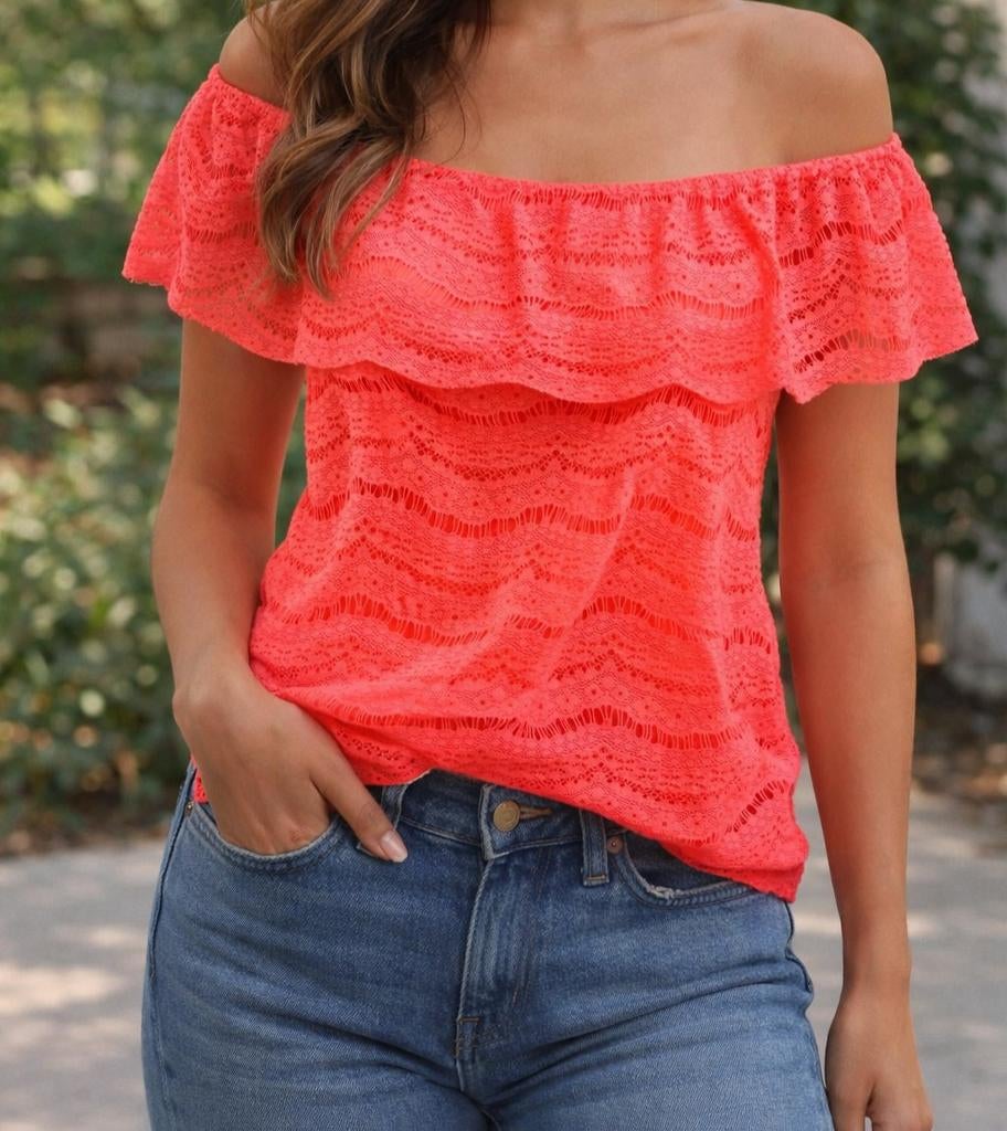 Coolcat  neon roze off-shoulder top maat S, Ophalen of Verzenden, Coolcat, Korte mouw, Roze