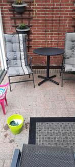 2 verstelbare tuinstoelen + tafel., Ophalen, Gebruikt, Kunststof
