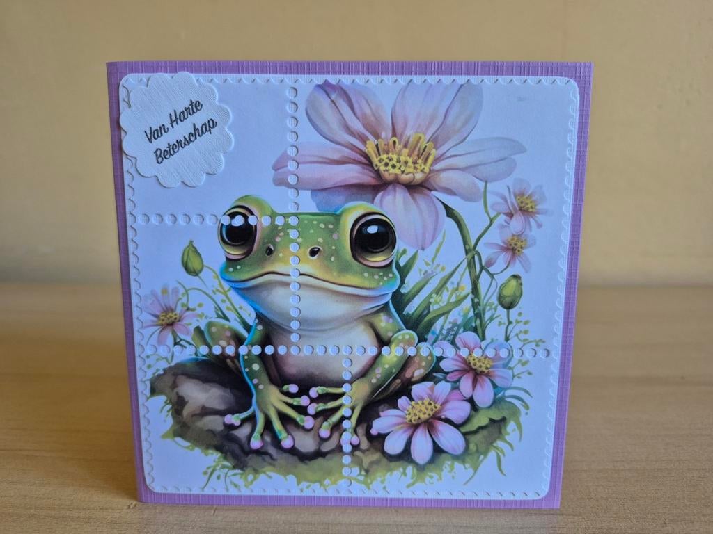 84a) zelfgemaakte kaart- kikker -2 (beterschap), Hobby en Vrije tijd, Ophalen of Verzenden, Nieuw, Kerst