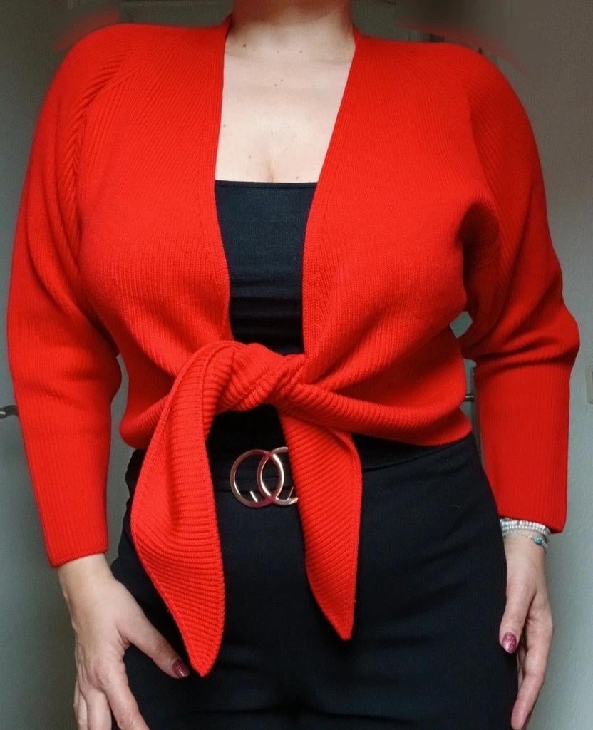 Escada Margaretha Ley rood geribd vest bolero scheerwol 38, Verzenden, Trui of Vest, Escada, Zo goed als nieuw