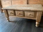 Geloogd grenen salontafel met lades, Ophalen, Gebruikt, 100 tot 150 cm, 50 tot 100 cm