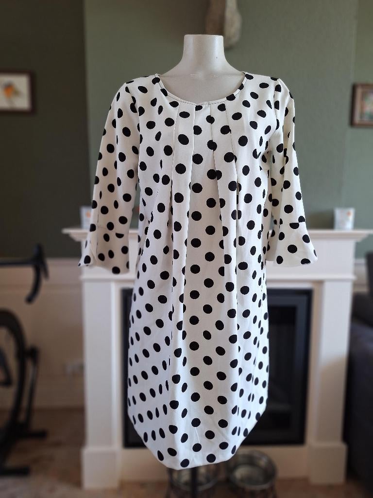 Rinascimento wit zwarte polkadot jurk trompet L, Verzenden, Wit, Knielengte, Gedragen