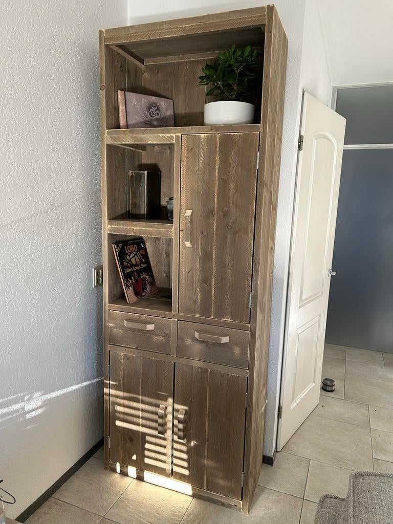 Houten kast met open vakken en lades, Ophalen, 200 cm of meer, Nieuw, 50 tot 100 cm