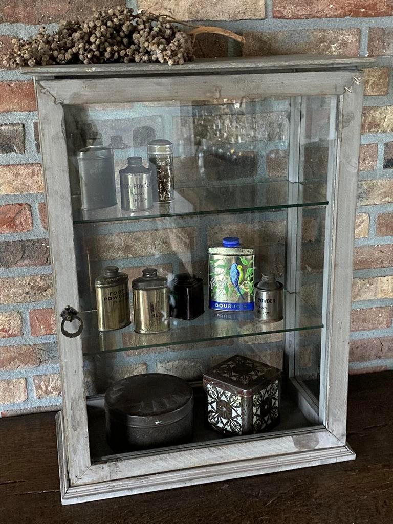 Brocante vitrine kast, hoogte 60 cm, Ophalen, Gebruikt, 50 tot 100 cm, Glas