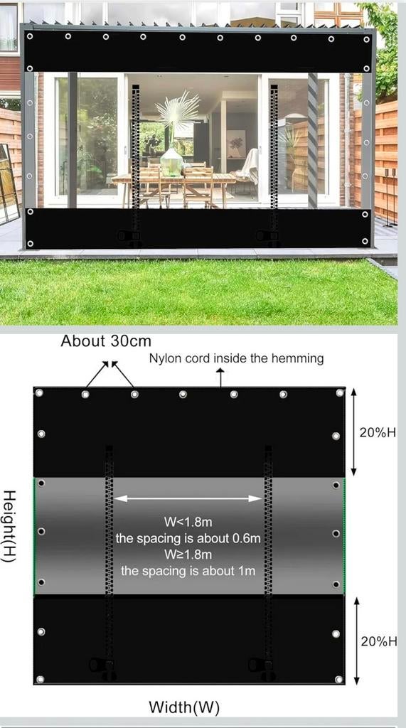 Buiten Zeildoek met Deur Zwart Transparant 380x250 cm 0.5mm, Tuin en Terras, Ophalen, Nieuw