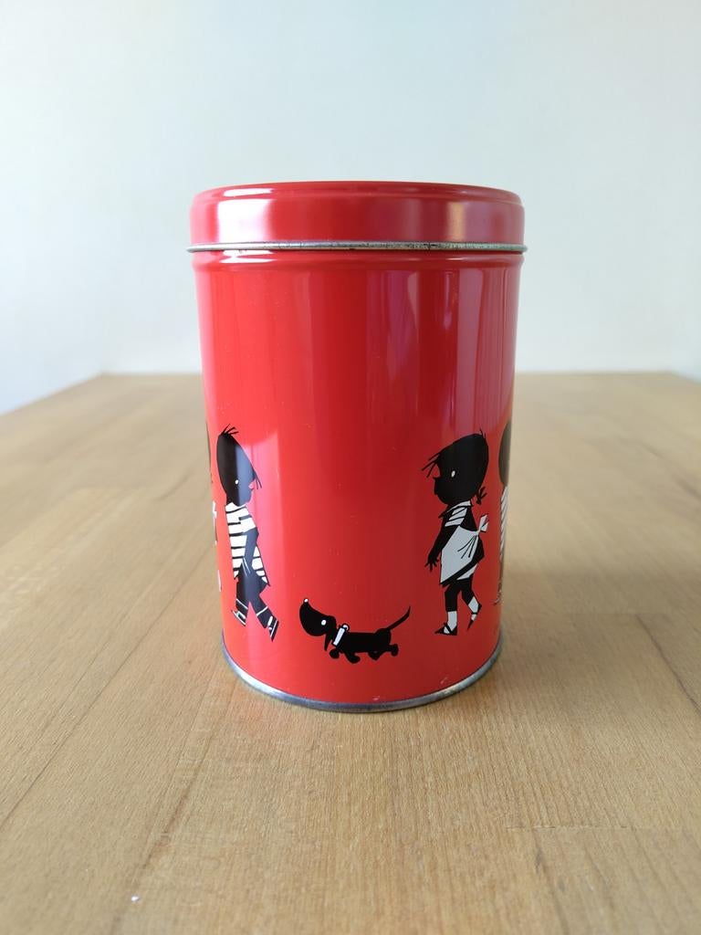 Jip en Janneke koektrommel - Rood, 14 cm hoog, Gebruikt, Ophalen of Verzenden, Voorraadpot, Metaal