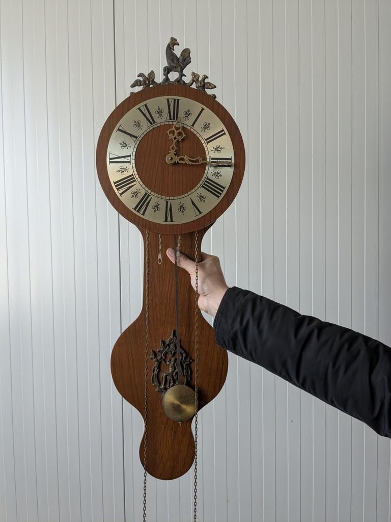 Vintage wandklok met haan en Romeinse cijfers, Ophalen of Verzenden