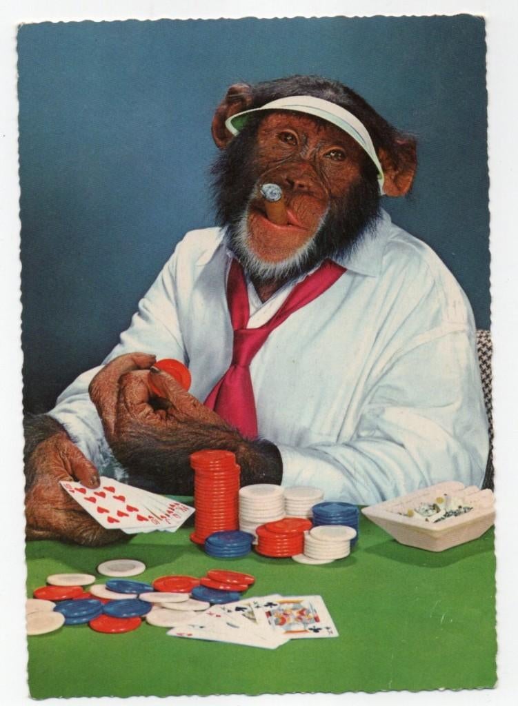 Sigaar rokende en poker spelende aap 1965, Verzamelen, Ophalen, 1960 tot 1980, Gelopen