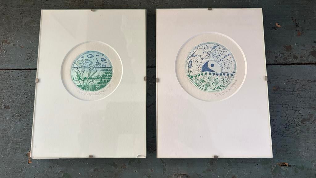 Twee kleine etsen van Yvonne Borgers, Ophalen of Verzenden