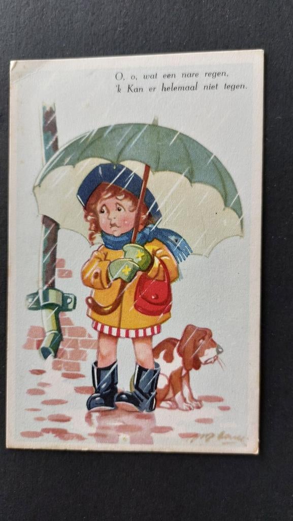 Joop Dam, O, o. Wat een regen,ik kan er helemaal  niet tegen, Verzamelen, Ansichtkaarten | Themakaarten, Verzenden, 1940 tot 1960