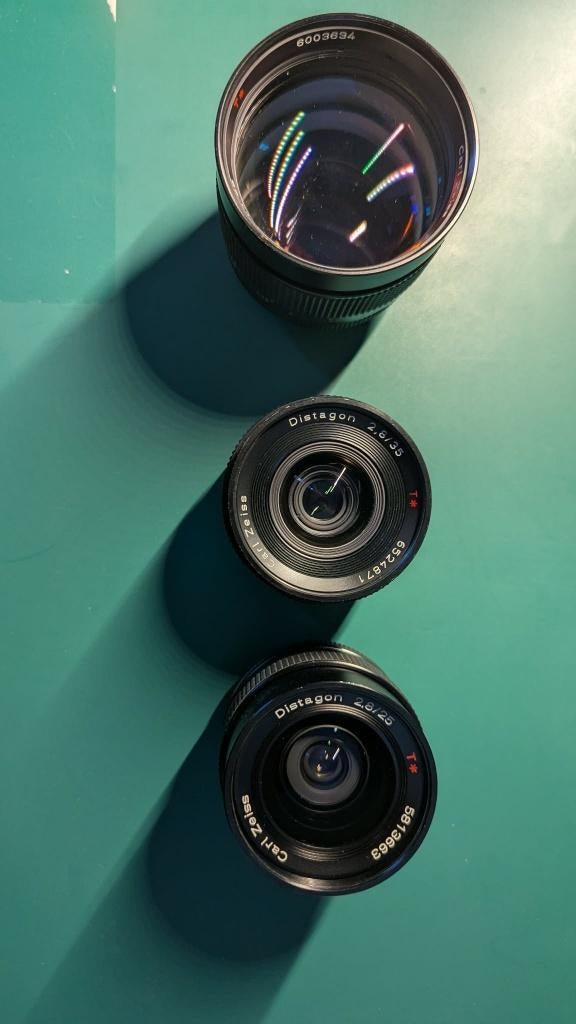 Zeiss Contax Set 25mm f2.8, 35mm f2.8, 85 mm f1.4., Ophalen of Verzenden, Gebruikt, Standaardlens