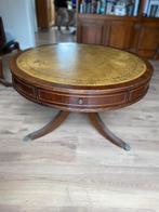 Ronde salontafel met leren blad – klassieke Engelse stijl, Ophalen