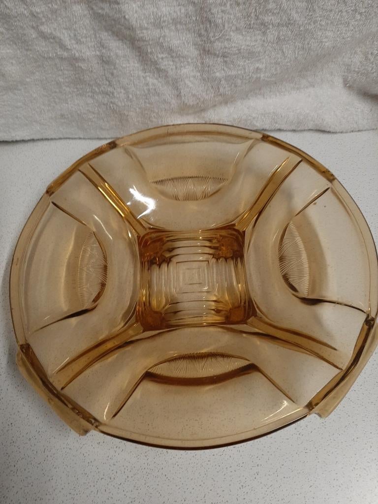 Brocante /vintage  glazen fruitschaal., Ophalen of Verzenden