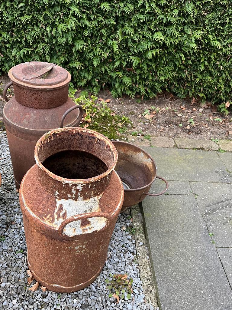 3 Melkbussen en 1 zeef leuk voor in de tuin, Tuin en Terras, Tuinvazen, Ophalen, Gebruikt
