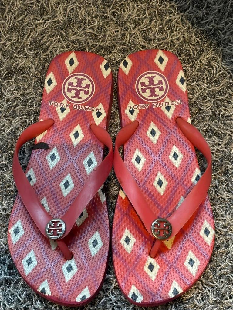 Tory burch teenslippers maat 39, Kleding | Dames, Schoenen, Slippers, Ophalen of Verzenden, Zo goed als nieuw, Rood