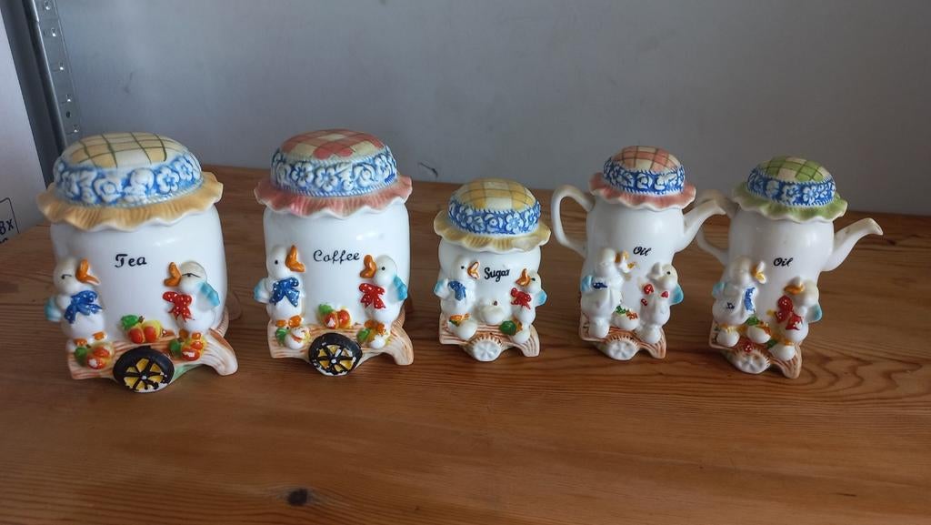 Vintage Majolica-stijl Aardewerk Keukenset Eenden, Ophalen of Verzenden