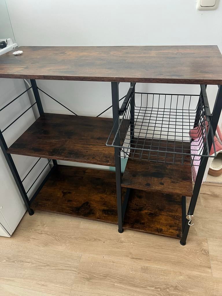 Vintage Bruin-Zwarte Keukenkast met Stalen Frame, Ophalen of Verzenden, Zo goed als nieuw