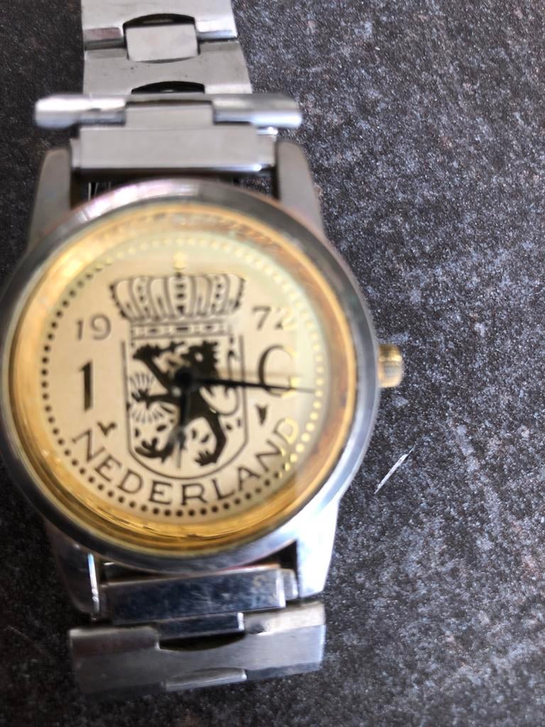 Horloge met 1 gulden wijzerplaat, Sieraden, Tassen en Uiterlijk, Horloges | Heren, Overige merken, Gebruikt, Staal, Polshorloge