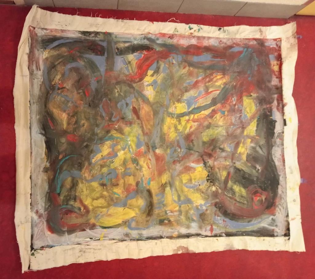 Abstracte compositie olieverf op los doek 20e eeuw, Ophalen of Verzenden