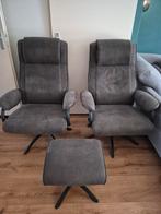 2 Relaxfauteuils Vic incl. hocker - Leen Bakker - Antraciet, Ophalen, Gebruikt, Stof, Twee