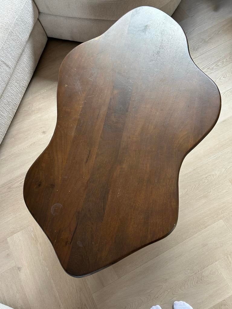 Organische salontafel walnootkleur - Japandi stijl, Ophalen, Japandi, Gebruikt, 100 tot 150 cm