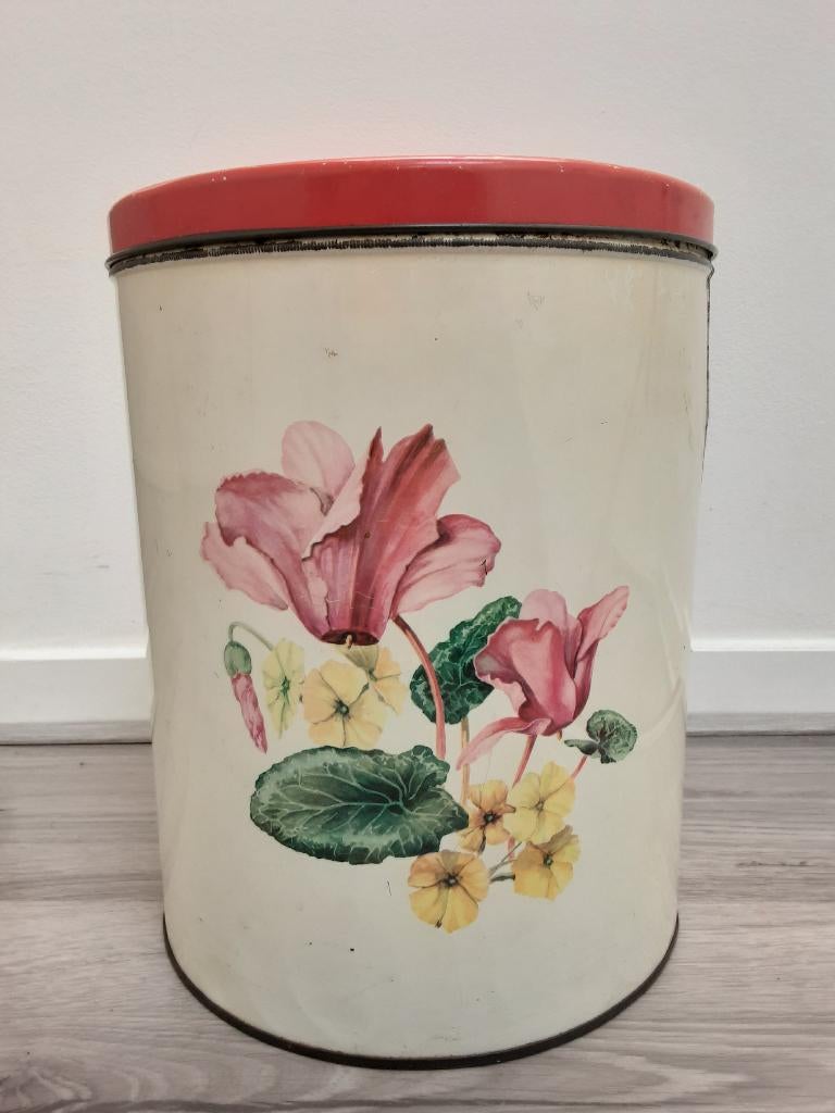 groot oval blik met bloemen, Verzamelen, Blikken, Ophalen of Verzenden, Gebruikt, Overige