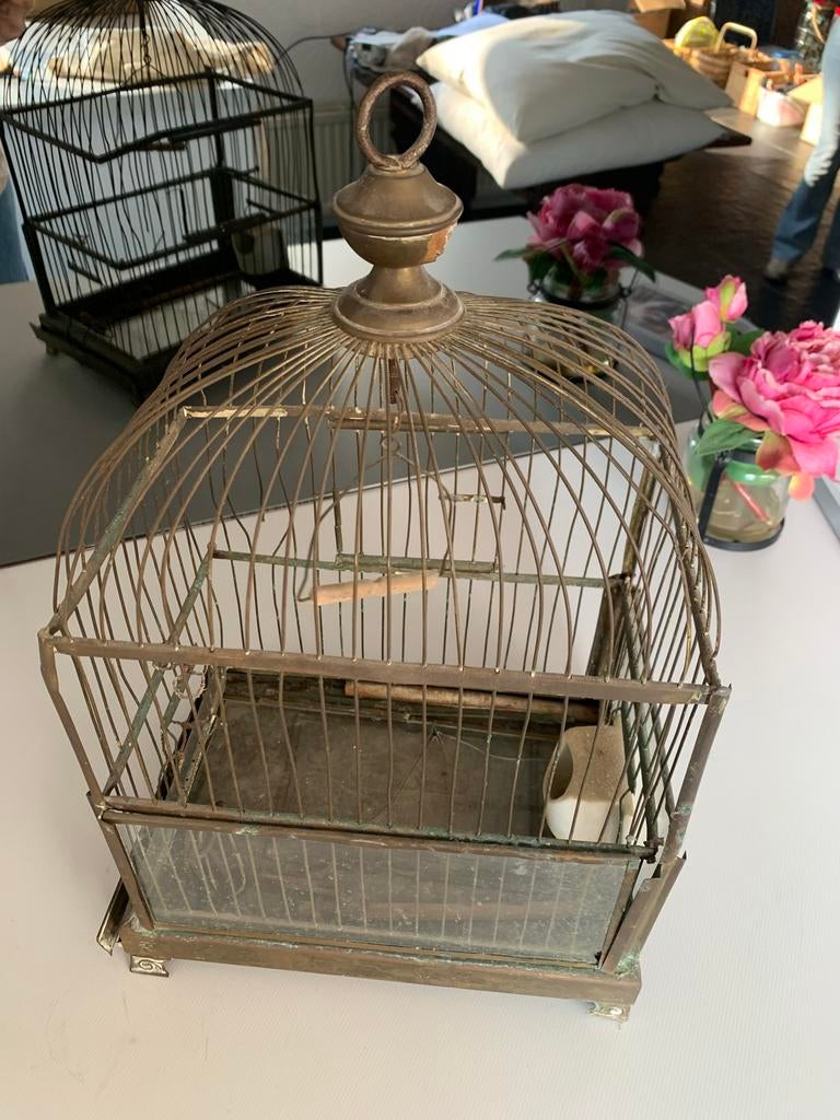 Antieke koperen vogelkooi - Decoratief object, Antiek en Kunst, Ophalen of Verzenden