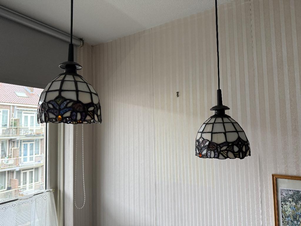 set Tiffany hanglampen, Ophalen, Zo goed als nieuw, Glas, Minder dan 50 cm