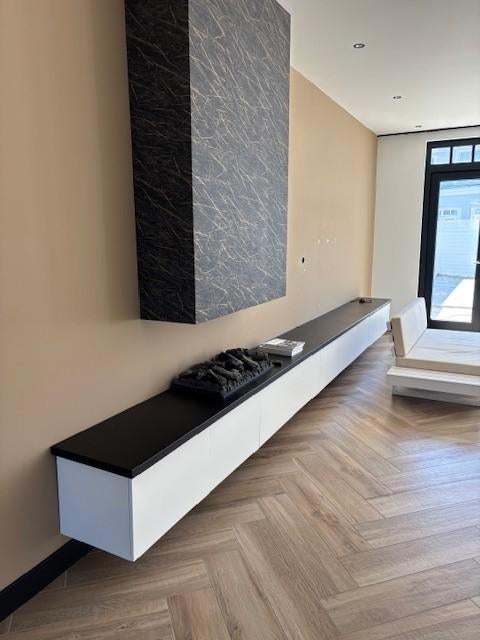 TV-Meubel, Lowboard, Woonkamer, Eetkamer, 160, Voor tv's tot 65, Elektrische haard XXL, Moderne stijl, Zwart _ 421_5
