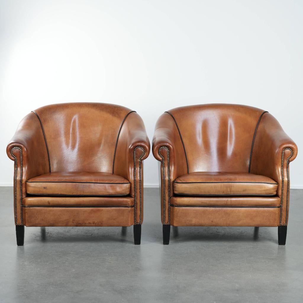 In goede staat, set van 2 ruime schapenleren clubfauteuils, Ophalen, Klassiek, Engels, -, -