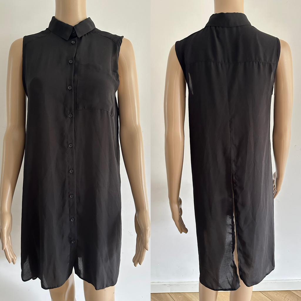 Dames lange jurk tuniek bloes blouse zwart top split S knoop, Ophalen of Verzenden, Zo goed als nieuw, Maat 36 (S), Zwart