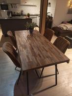 By FonQ Tygo eettafel 160 cm+ 4 cognac MXSofa stoelen, Huis en Inrichting, Tafels | Eettafels, Ophalen, Gebruikt, Teakhout, 50 tot 100 cm