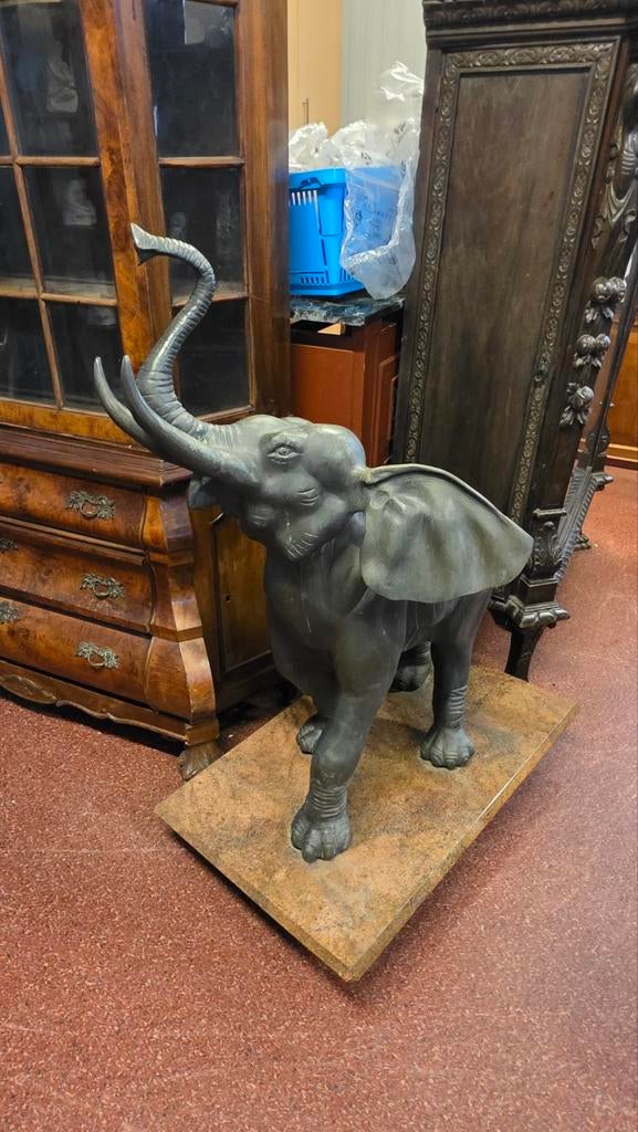 Groot bronzen olifant beeld op marmeren plaat, 120 cm, Ophalen