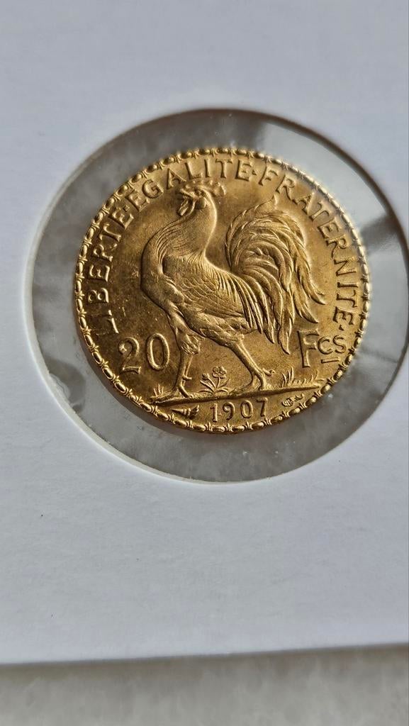 Gouden 20 francs haan 1907, Ophalen of Verzenden, Goud