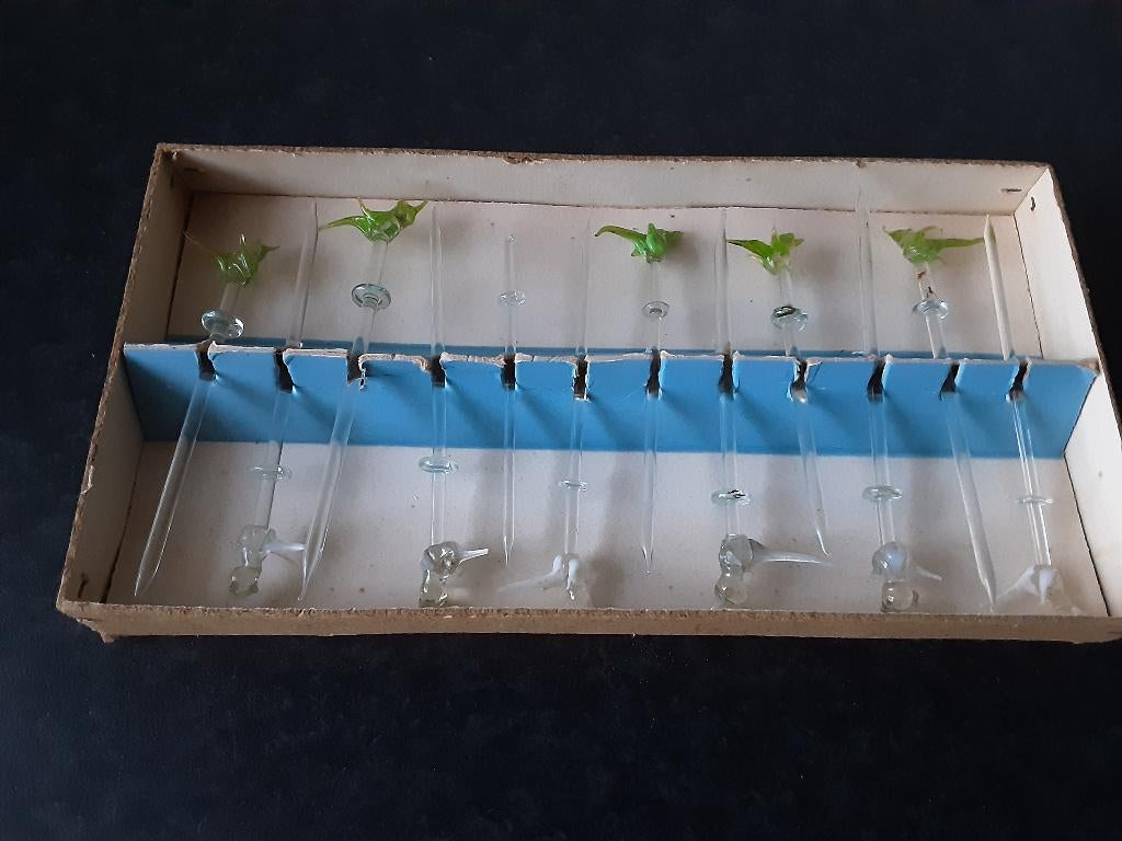 OUDE GLAZEN COCTAIL STOKJES met vogeltjes, Antiek en Kunst, Ophalen of Verzenden