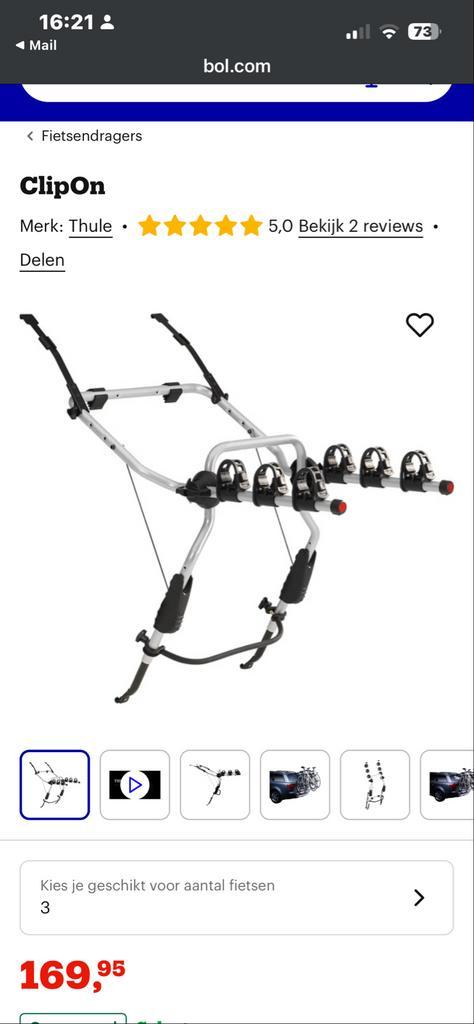 Thule ClipOn fietsendrager voor 3 fietsen, Auto diversen, Dakdragers, Nieuw, Ophalen of Verzenden