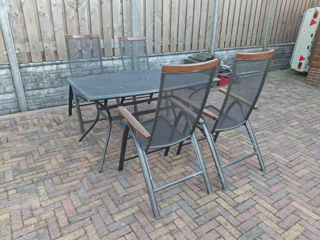Antraciet aluminium tuinset - gebruikt, maar nog mooi, Ophalen, 4 zitplaatsen, Gebruikt, Aluminium