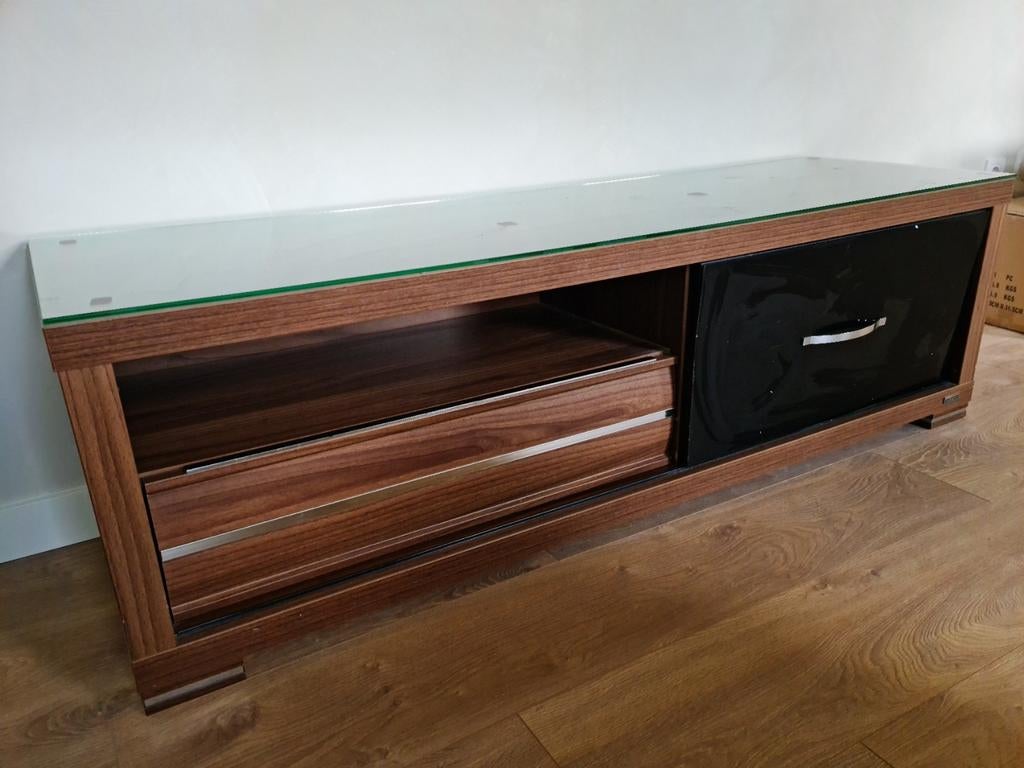 TV meubel met glazen blad en lade, Huis en Inrichting, Kasten | Televisiemeubels, Ophalen of Verzenden