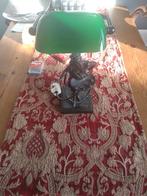 Antieke bankierslamp met bronzen beeldje, Ophalen of Verzenden