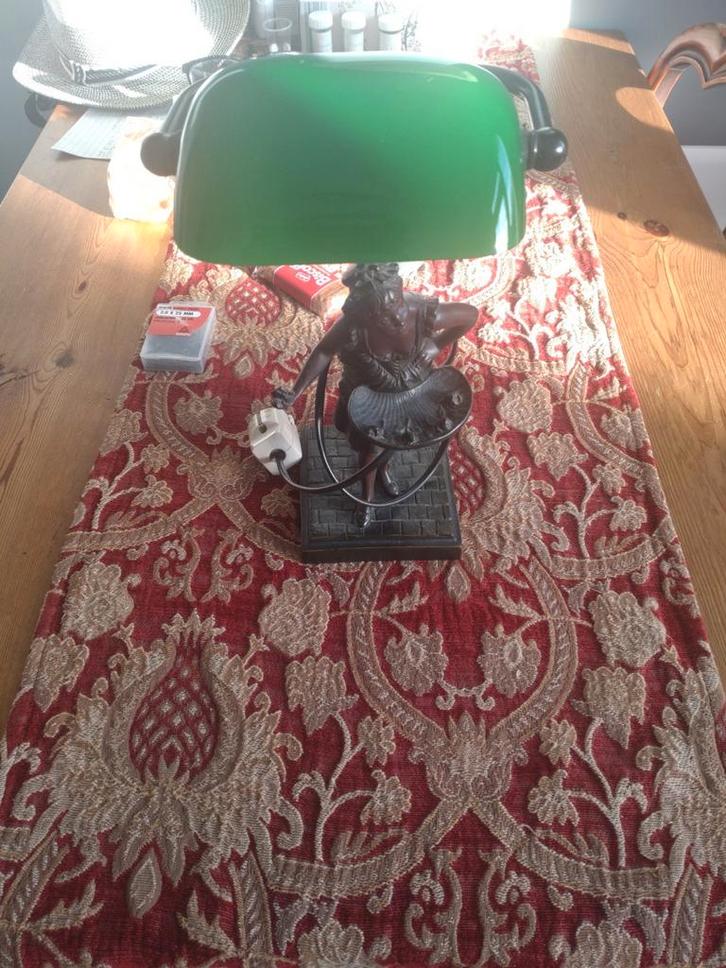 Antieke bankierslamp met bronzen beeldje, Antiek en Kunst, Antiek | Lampen, Ophalen of Verzenden