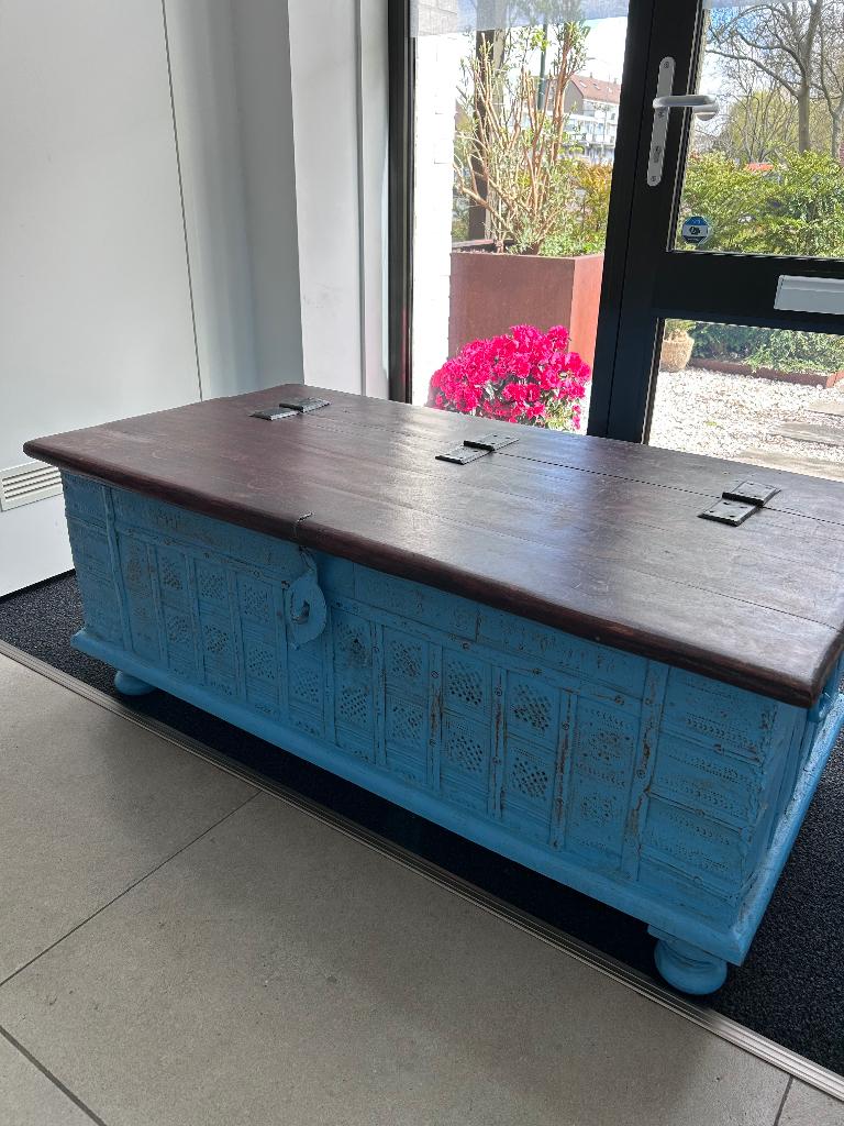 Blauwe Indiase opbergkist, Ophalen, 100 tot 150 cm, Zo goed als nieuw, Minder dan 50 cm