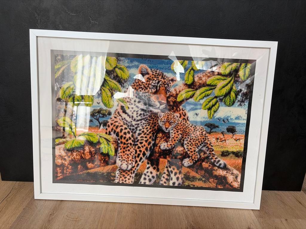 Diamond Painting Luipaard met Welp - Ingelijst, Ophalen