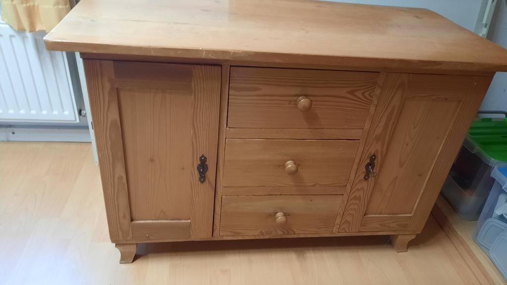 Antieke grenen commode, Gebruikt, Met deur(en), 50 tot 100 cm, Grenenhout