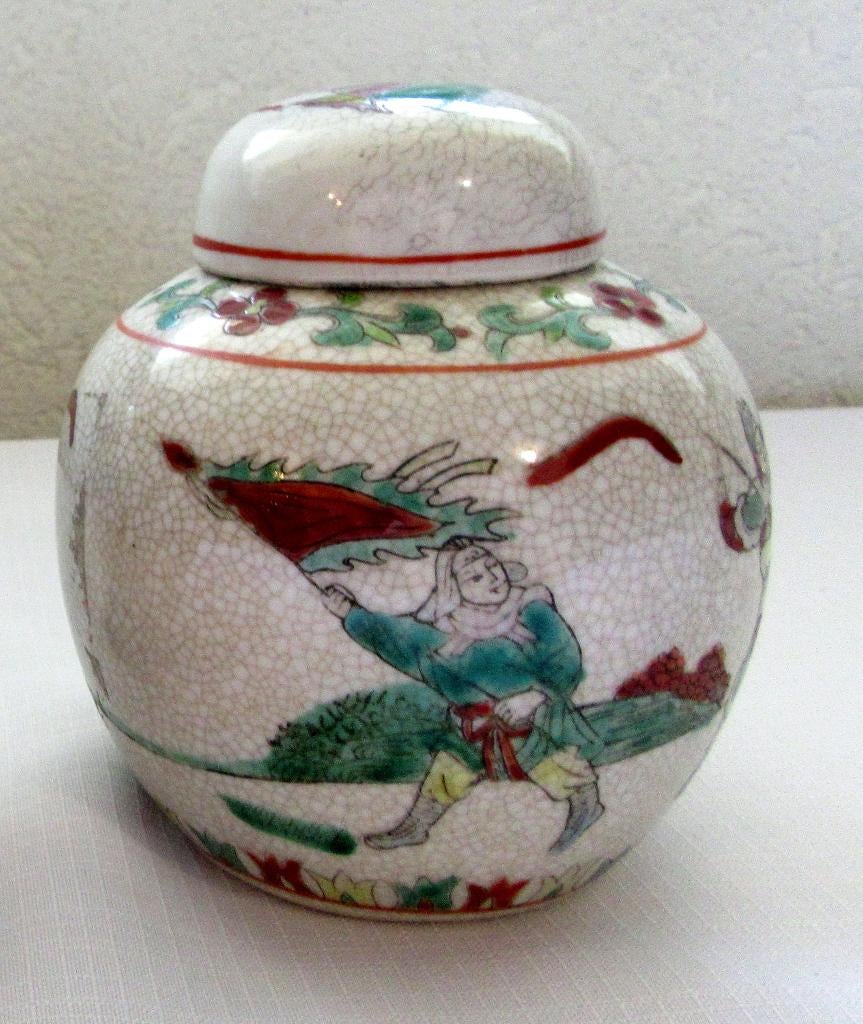 Oude Chinese nanking gemberpot strijders warrior, Verzenden