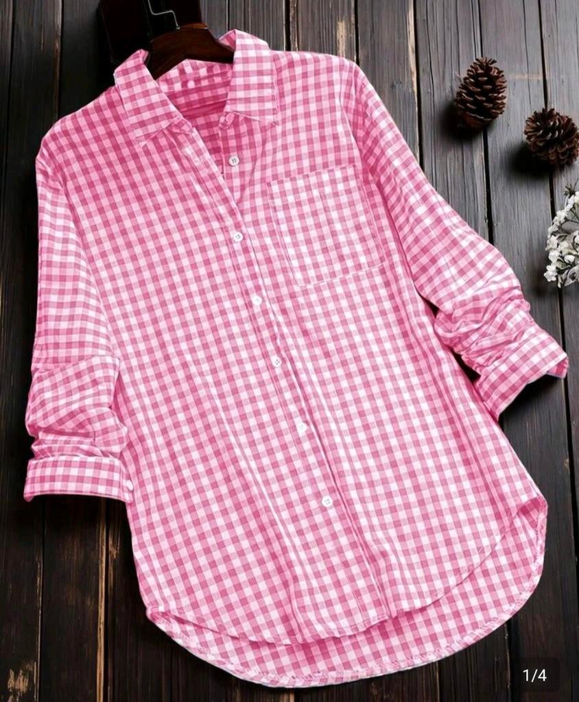 Roze geruite blouse - Maat L - leuk voor K3 concert, Ophalen, Nieuw, Maat 42/44 (L), Roze